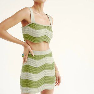Reformation Green and Cream Knit Skirt Set